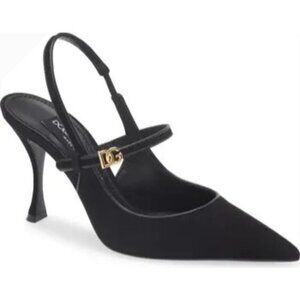 Dolce & Gabbana Pointed Toe black logo Slingback Pump heels size 39 NEW